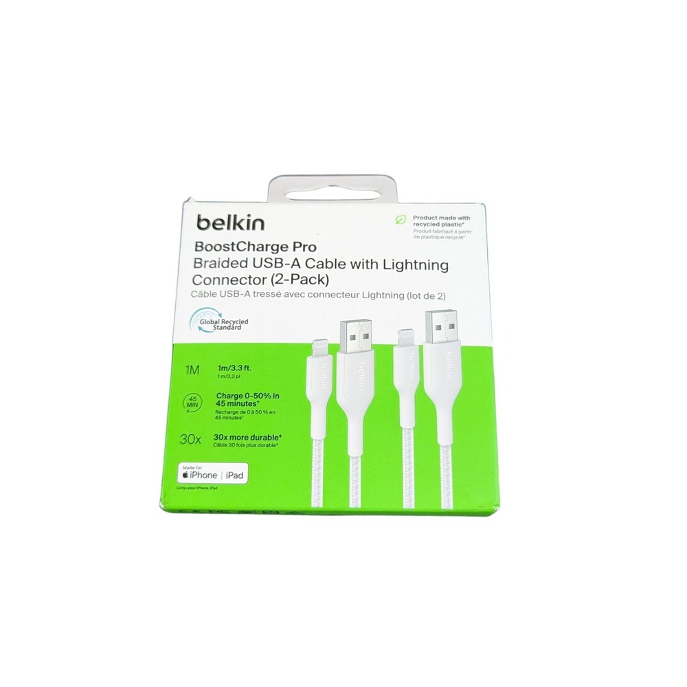 Aa3O Belkin Boostcharge Pro Braided Usb-A With Lighting Connector‎ 2-pack White